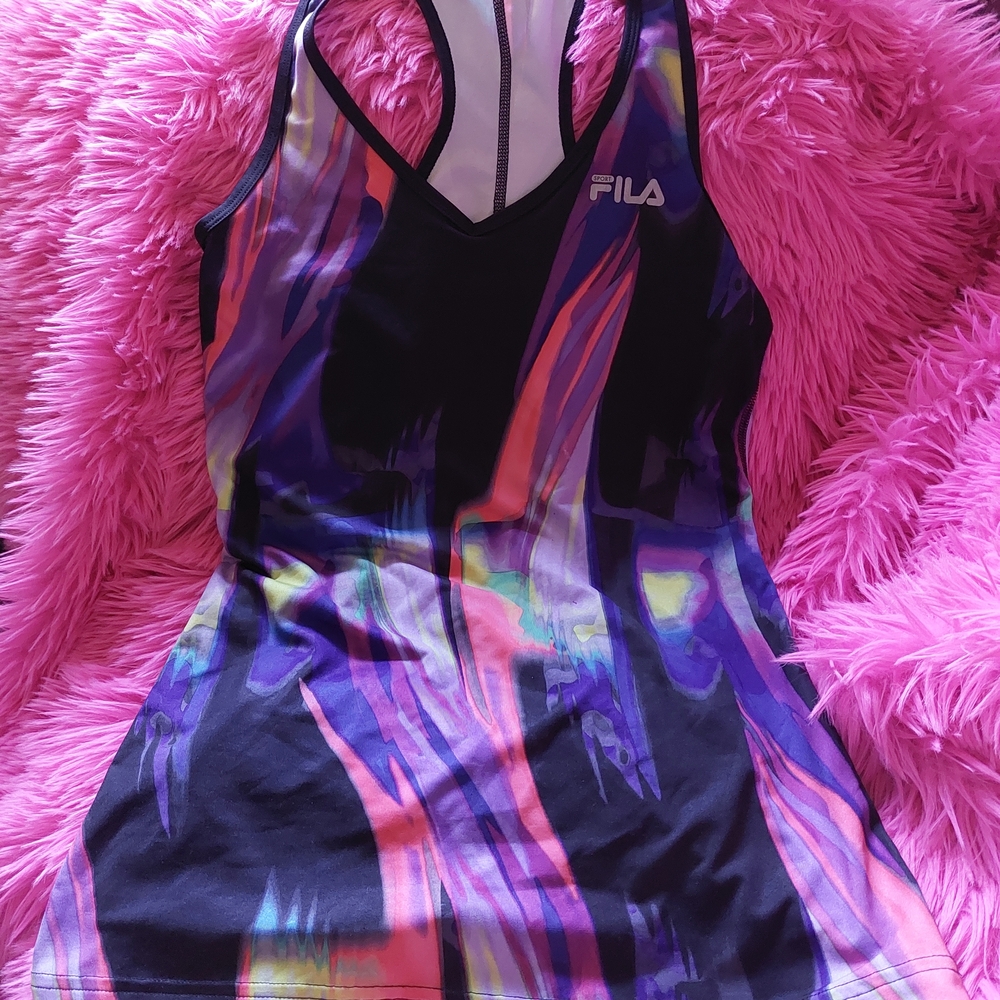 Fila Black and Purple Graphic Sleeveless Tank Top